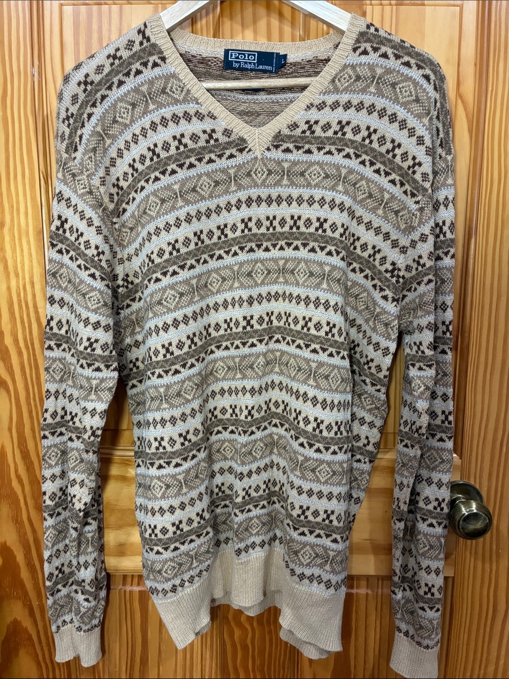 Polo by Ralph Lauren Beige and Brown Fair Isle V-Neck Sweater